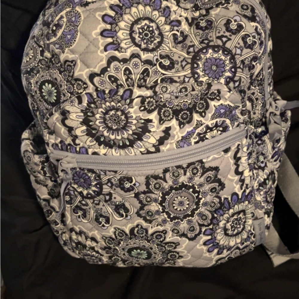 Floral Quilted Backpack - Gray and Purple